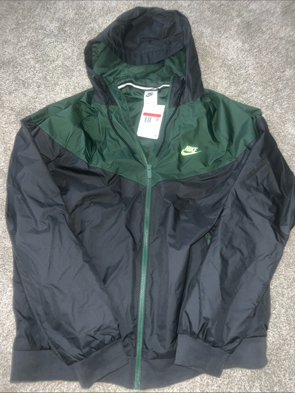 Men's Nike Black and Dark Green Hooded Windbreaker Jacket